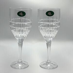 New Ralph Lauren Cocktail Party Two Crystal Glasses Wine Water Goblet Germany